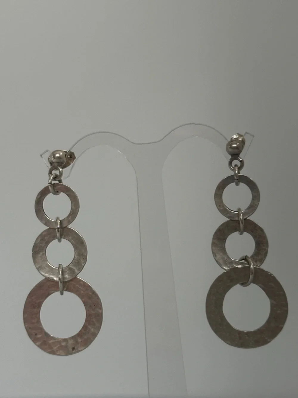 925 Sterling silver Triple Ring Drop Earrings - Picture 2 of 4